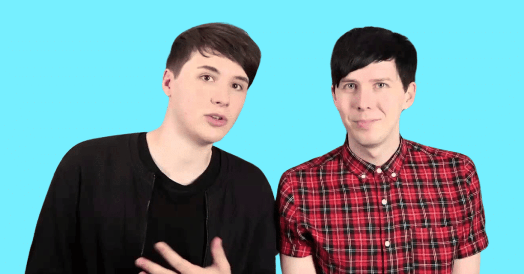 Dan Howell and Phil Lester together with Phil Lester, as a couple.