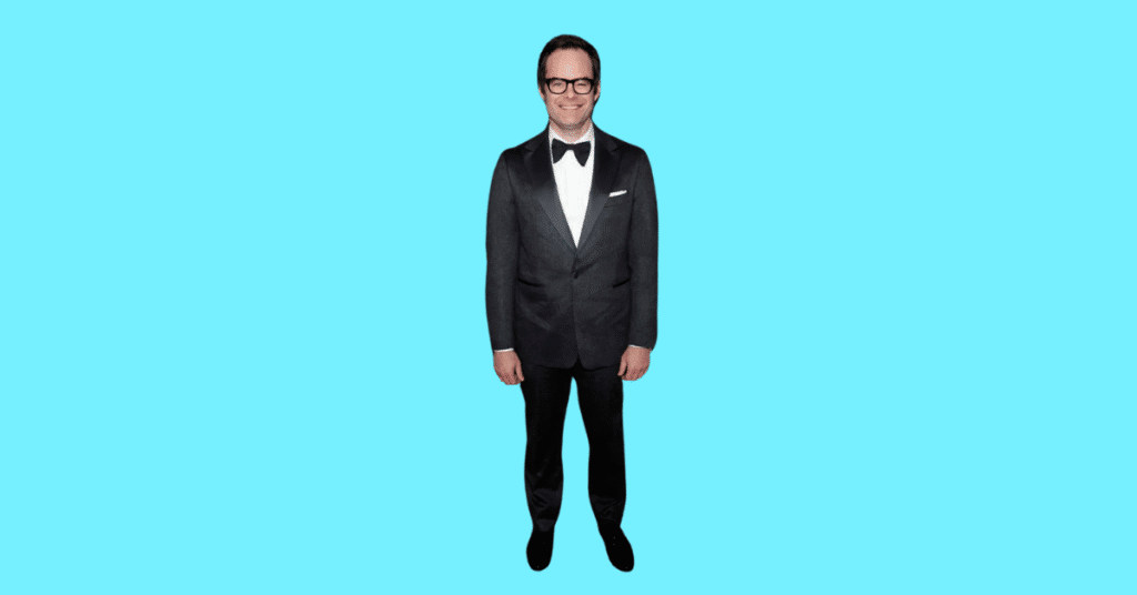 A full body picture of Bill Hader showing characteristics like height, age, and weight.