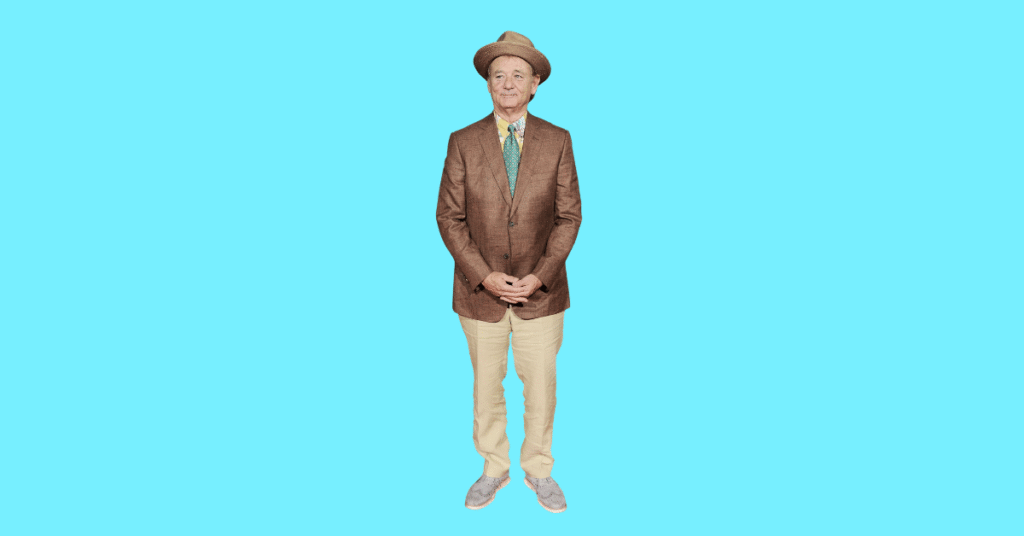 A full body picture of Bill Murray showing characteristics like height, age, and weight.