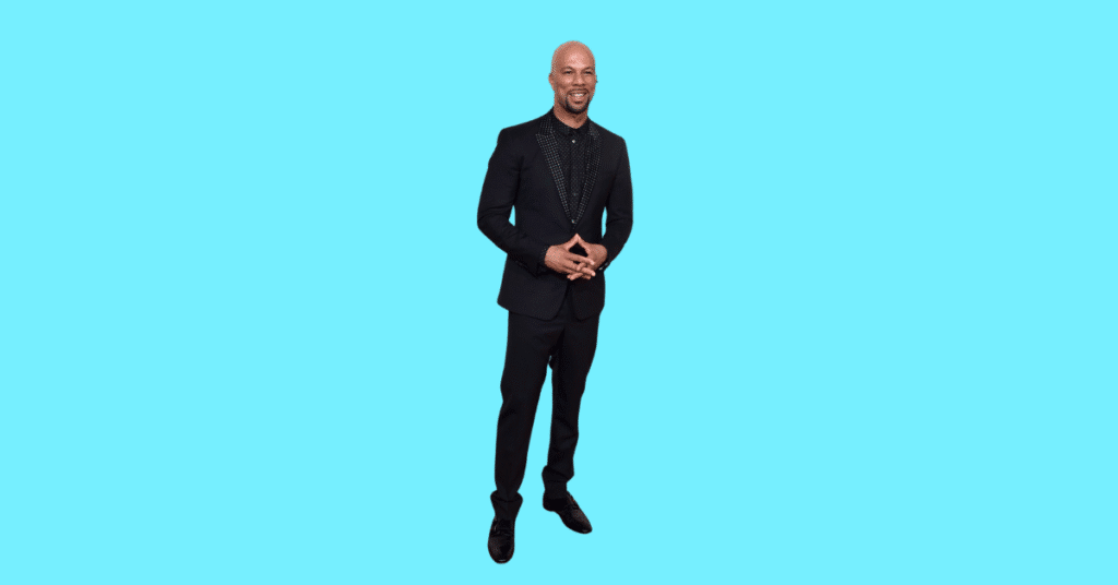 A full body picture of Common showing characteristics like height, age, and weight.