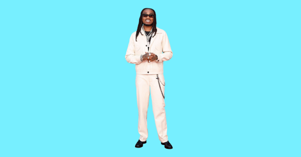 A full body picture of Quavo showing characteristics like height, age, and weight.